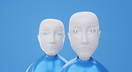 two friendly robots looking 3d-illustration
