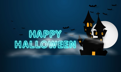 Castle Halloween Banner background. Paper cut vector illustration