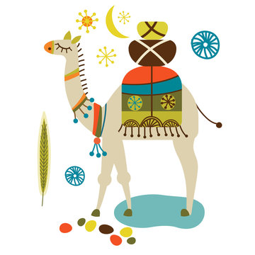 Colorful camel illustration on white background