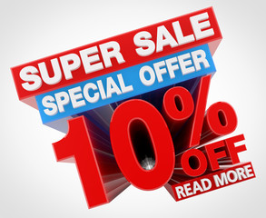 SUPER SALE SPECIAL OFFER 10 % OFF READ MORE word on white background illustration 3D rendering