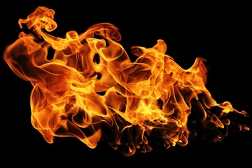 Poster Fire flames isolated on black background, movement of fire flames © modify260