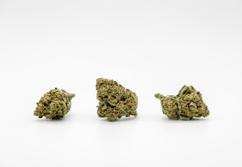 Multiple marijuana buds on white background