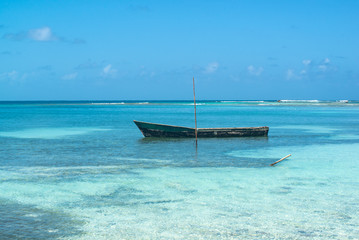 boat in the sea on one of san blas panama islands
