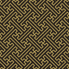 Seamless kraft paper brown and black grunge diagonal vintage tribal interlocking outline pattern vector