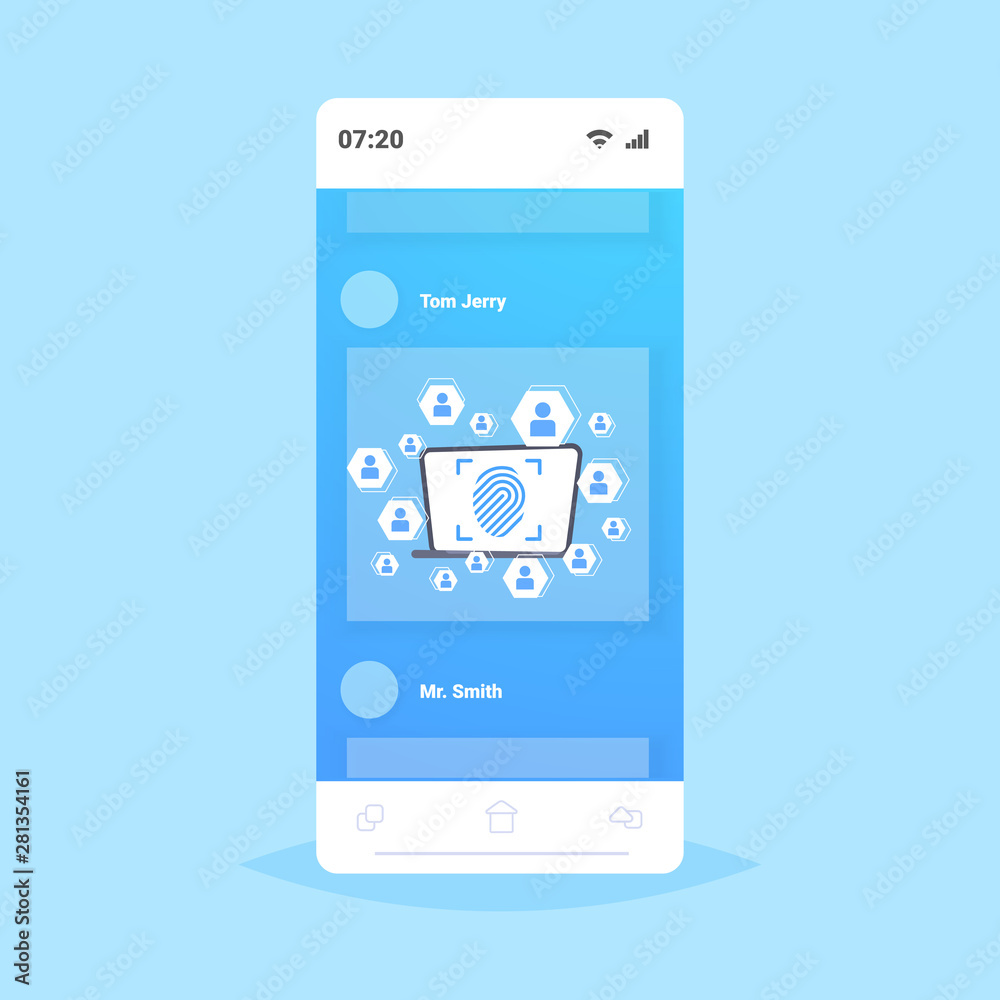 Poster online mobile application biometric fingerprint security data protection access future computer tech