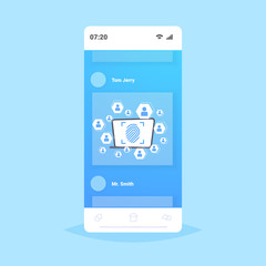 online mobile application biometric fingerprint security data protection access future computer technology user identification concept smartphone screen flat