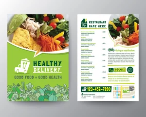 Fotobehang Food Delivery Flyer Pamphlet brochure design vector template in A4 size. Healthy Meal, Green color Restaurant menu template © kraphix