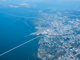 Aerial view of Tampa, st petersburg and clearwater in Florida, USA