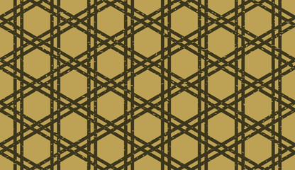 Seamless kraft paper brown and black grunge complex Moroccan hexagonal ornamental pattern vector