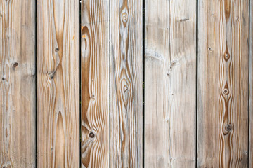 Old wooden background. Rustic grungy and weathered light brown wood surface wall plank texture background marked by damages outdoors with retro vintage look.