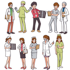 collection pack cartoon doctor medical work