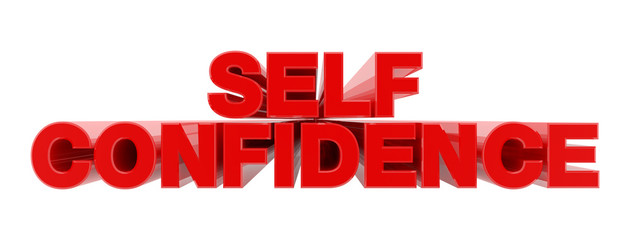 SELF CONFIDENCE red word on white background illustration 3D rendering