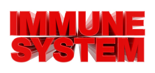 IMMUNE SYSTEM red word on white background illustration 3D rendering