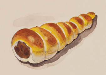 手描き　チョココロネ　水彩画