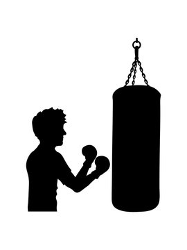clipart schlagen silhouette umriss boxer boxsack sport kämpfer training trainingsgerät stark muskeln fitness verein boxen stark sack schlagen hauen abreagieren wut