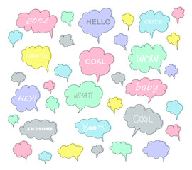 Hand draw speech bubble set. Cute pastel doodle style for chat, inbox, online, speech, bubble, text,question, Balloon, idea, business. Graphic illustration vector icon.