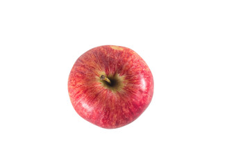 Top view of red ripe fresh single apple isolated on white background with clipping path