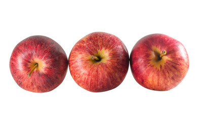 Top view of three ripe fresh red apples isolated on white background with clipping path