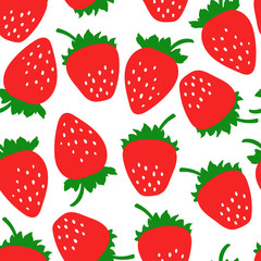 Strawberry seamless pattern. Clothing fashion design. Hand drawn fresh berry. Vector sketch background. Food print for dress, kitchen curtain or tablecloth. Doodle wallpaper