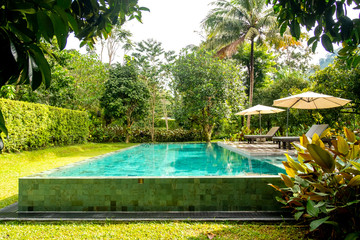 Outdoor swimming pool in a garden