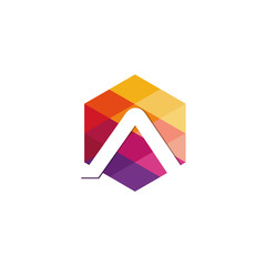 Abstract A Cube Hexagon Logo Design Vector Illustration. mosaic square colorful background logo. 