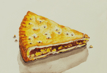 手描き　スイスの焼菓子　水彩画