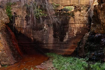Tuinposter An old dam wall collecting and leaking water in a kloof in South Africa.  © MATTHEW
