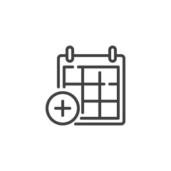 Add calendar page line icon. linear style sign for mobile concept and web design. Calendar plus outline vector icon. Symbol, logo illustration. Vector graphics