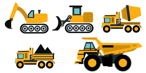 construction digger truck vector icons.