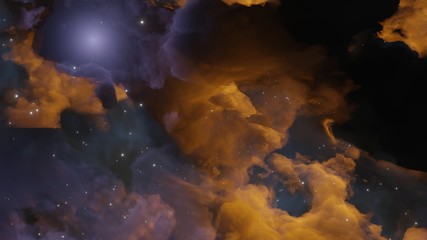 Abstract background with clouds and stars. Blue and yellow. Template for illustrations of space and clouds.