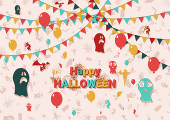 Halloween card flat holiday poster. Vector illustration. - Vector