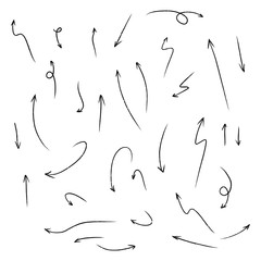 The collection of hand drawn arrows. Arrows set on the white background. Vector EPS 10.