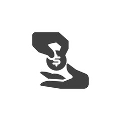 Payment hand vector icon. filled flat sign for mobile concept and web design. Hand giving coin money glyph icon. Charity, donation symbol, logo illustration. Vector graphics