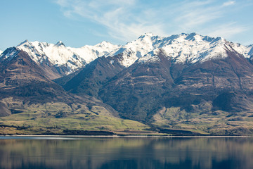 Beautiful snow capped mountain peaks in the stunning Southern Alps