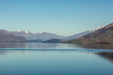 Stunning glacial lake nature scenery in the Southern Alps of New Zealand