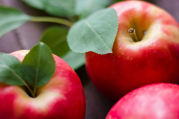 red apple with leaves