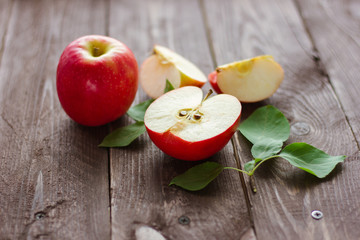 pear wooden background leaves greens fruit food apple