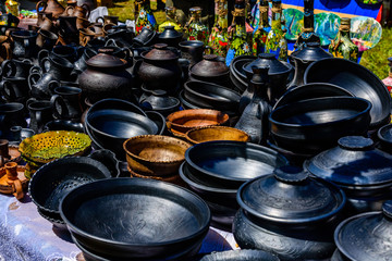Different clay utensil for sale on a country fair