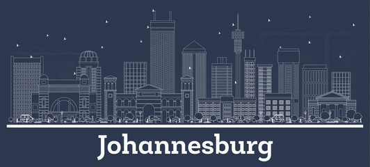 Fototapeta premium Nakreśl panoramę miasta Johannesburg w RPA z białymi budynkami.