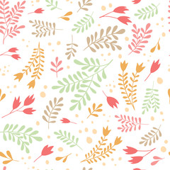 Ornamental plants on a white background. Vector seamless pattern, can be used for textile, wallpaper, web, card.