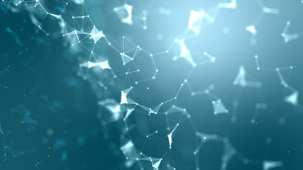 Abstract background Dot and connect line for cyber technology futuristic and network connection concept with dark and grain processed wide screen ratio.