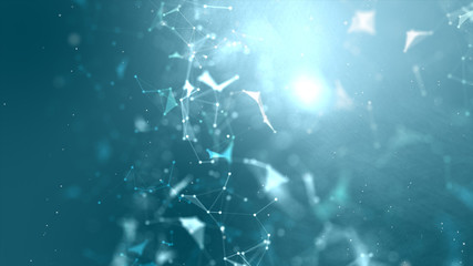 Abstract background Dot and connect line for cyber technology futuristic and network connection concept with dark and grain processed wide screen ratio.