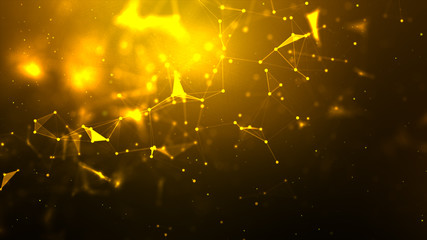 Abstract background Dot and connect line for cyber technology futuristic and network connection concept with dark and grain processed wide screen ratio.