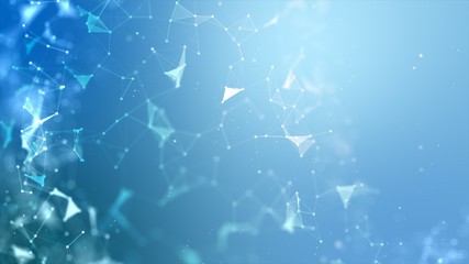 Abstract background Dot and connect line for cyber technology futuristic and network connection concept with dark and grain processed wide screen ratio.