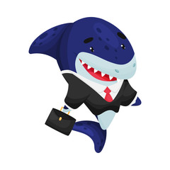 Cartoon shark boss. Vector illustration on white background.