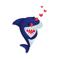 Cartoon shark in love. Vector illustration on white background.