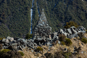 Monument to fallen climbers in Mt Cook Aoraki National Park