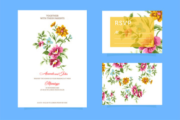 Wedding Invitation design. handdrawn, floral templates