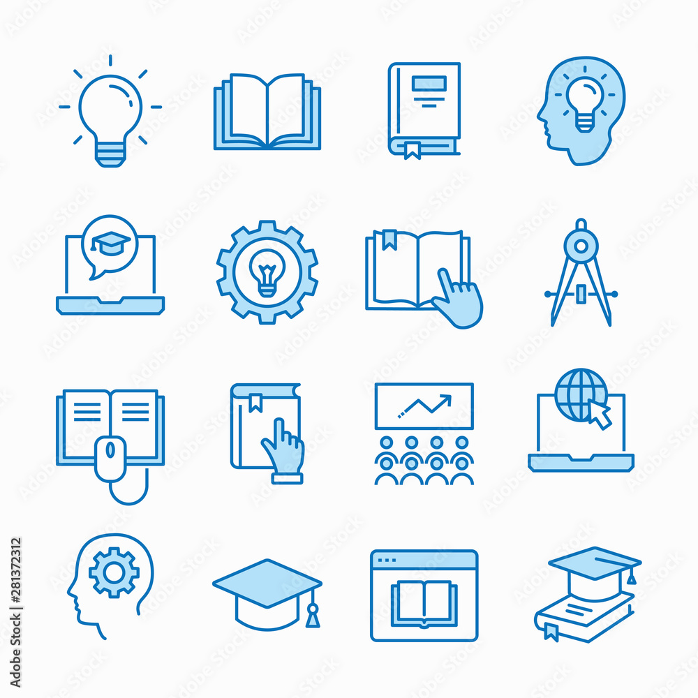 Sticker Education line icons set. Vector illustration. Editable stroke.