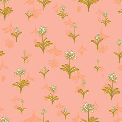 Green pink blooming african lilly flower summer floral seamless vector pattern for fabric, wallpaper, scrapbooking, projects.